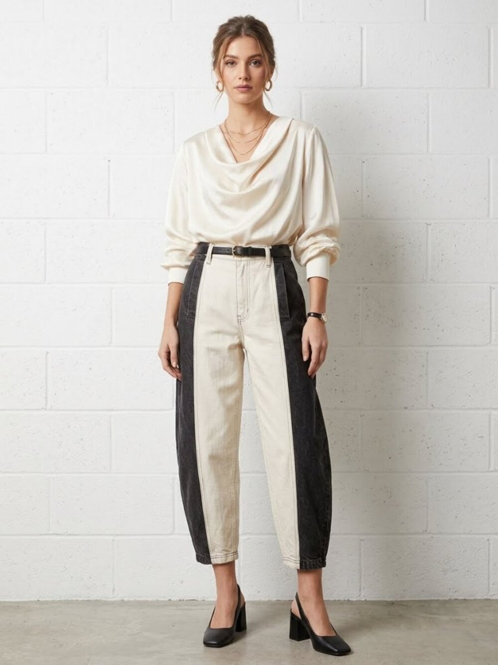 Rachel Comey Barrel Jeans Washed Black Cream Colorblock High Rise Denim 8